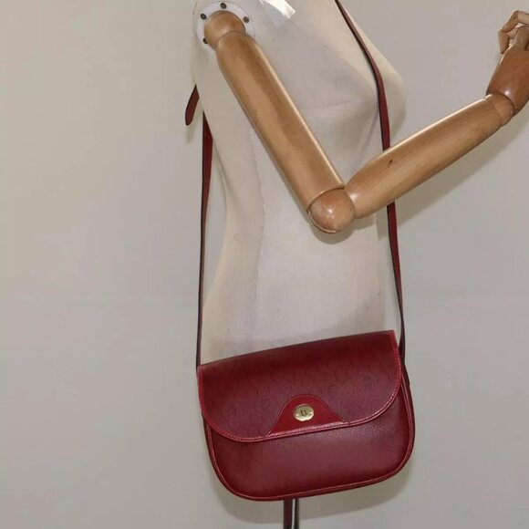 Christian Dior Honeycomb Canvas Shoulder Bag PVC Leather Red Gold Auth - Picture 1 of 16